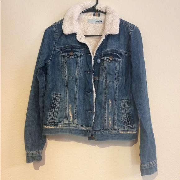 Topshop Jackets & Blazers - Topshop Sherpa moto jean jacket